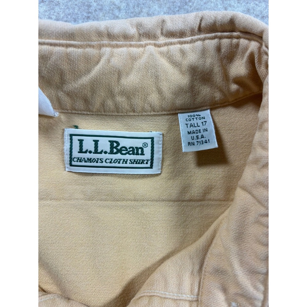 VTG LL Bean Chamois Cloth Shirt Men's 17 Tall Peach Heavy Flannel Made in USA - Picture 3 of 6